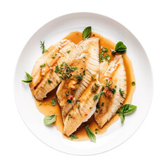 A Delicious Plate of Tilapia Fish with Wine Sauce Isolated on a Transparent Background