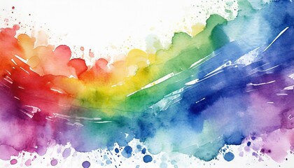 rainbow watercolor border background on white