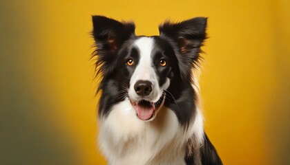 border collie dog on yellow colored background
