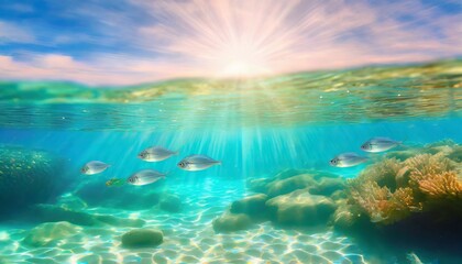 Fototapeta na wymiar abstract underwater background marine coastal world fish sunny travel beach landscape