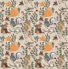 seamless pattern with flowers and animals