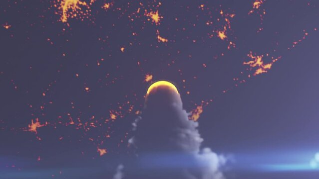 Burning Asteroid heading Earth at night 
Cinematic view of Meteor burning close to impact earth, 2023
