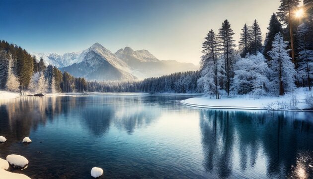 lake in winter hd 8k wallpaper stock photographic image