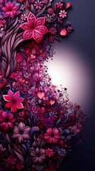 abstract floral background, purple, pink, red, border, beautiful, hearts, moody, frame, decor, border