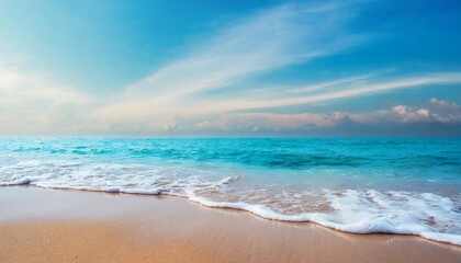 Fototapeta na wymiar sea beach and soft wave of blue ocean summer day and sandy beach background