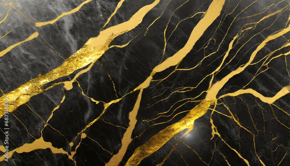 Poster black marble with yellow gold veins luxury background texture pattern background wallpaper