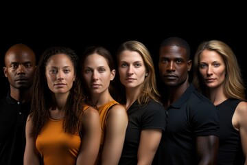 Obraz premium A vibrant tableau unfolds as people from diverse nationalities gather, representing a harmonious blend of cultures, backgrounds, and ethnicities, celebrating the beauty of multiculturalism and unity.