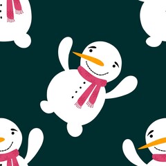 Cartoon winter ice seamless snowman and snowflakes pattern for Christmas tree and packaging and new year