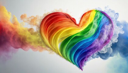 wave and smoke in shape form heart of different rainbow colors on white valentines day lgbt concept generative ai