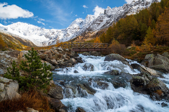 White water of a mountain creek in autumn