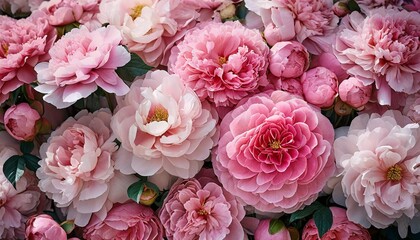 a large group of pink flowers are shown in close up generative ai