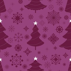 Obraz na płótnie Canvas Cartoon retro seamless Christmas tree and balls pattern for wrapping paper and fabrics and linens and kids