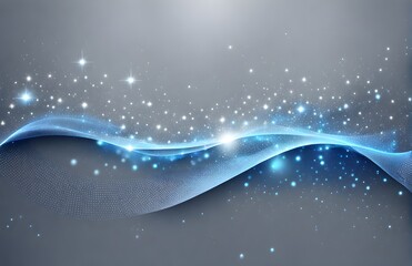 Abstract gray background with glowing particles, waves, and stars. Starscapes, cosmos, science, galaxy, futuristic world. Designed for banners, wallpaper., postcard, poster, template.