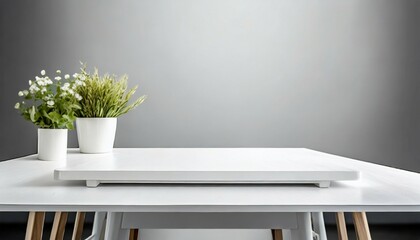 empty white table top mock up white desk and white background