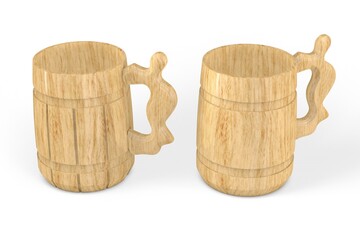 Two Wooden Beer Mugs 3D model