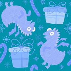 Cartoon animals seamless dragon pattern for wrapping paper and fabrics and linens and kids clothes print