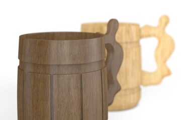 Two Wooden Beer Mugs 3D model