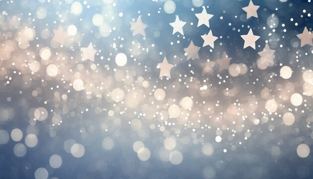 light blue bokeh background with lights and stars in the form of a shaped canvas light white and light beige pale pink and light indigo add light christmas