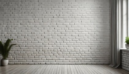 photorealistic an interior with a white brick wall useful for photo manipulations or zoom backgrounds
