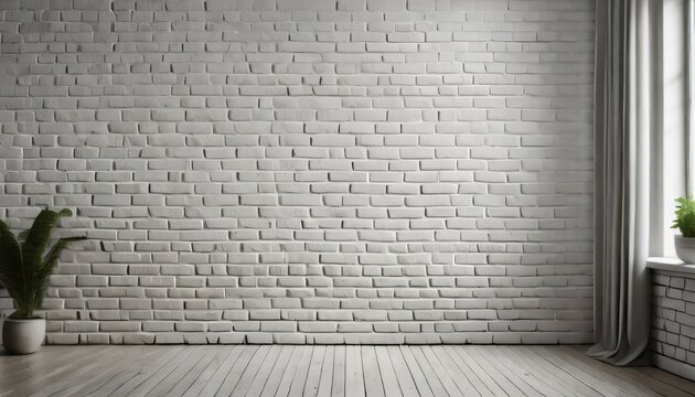 Fototapeta photorealistic an interior with a white brick wall useful for photo manipulations or zoom backgrounds
