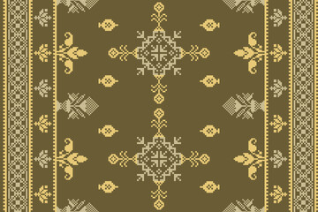 Abstract ethnic pixel border pattern flower. Aztec fabric boho mandalas India sari border design textile wallpaper. Tribal native motif African American saree borders Saree embroidery vector 