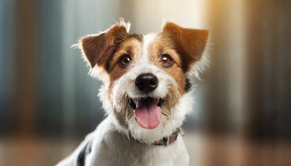 cute playful doggy or pet is playing and looking happy on background terrier young dog is posing cute happy crazy dog headshot smiling on