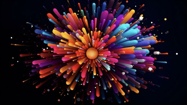 3d abstract colorful explosion of paint on a black background