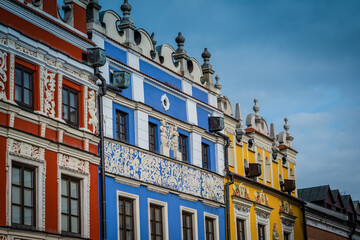 Colorful tenement houses in the center of the city of Zamość.