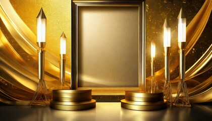 abstract gold background with empty frame showcase for your message and product mock up generative ai