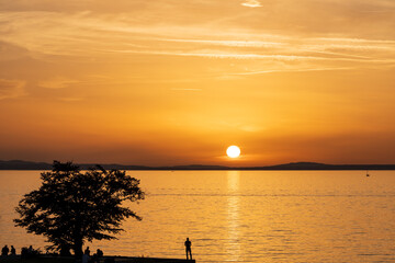Beautiful sunset in Lindau, Germany. Lake Constance