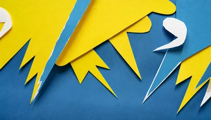 Fototapeten handmade paper cutout pop art comic background with speech bubble cartoon flat style in yellow and blue color lightning concept © Irene
