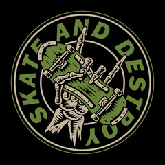 vector illustration skeleton of the hand holding the skateboard