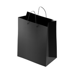 black cardboard bag with handles for shopping isolated on transparent background. Source or mockup....