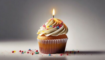 cupcake with candle on white background birthday cake on background full hd quality image ai generative image