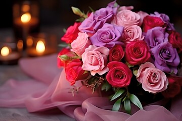 beautiful bouquet of colored flowers located on the table