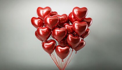 bunch of bright red balloons arranged in heart shape floating gift for love on white background 3d rendering