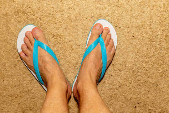 Brazil, December 2, 2023: Classic Brazilian Havaianas sandals, known as "Havaianas flip-flops", or Hawaiian Espadrilles. Comfortable and practical rubber sandals