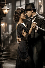 Elegant an in a Suit and a Beautiful Woman in a Ball Gown dancing like in the 60s Wallpaper Music...