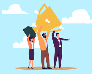 Fototapeta premium Teamwork to success together, employee career path or partnership support to help business growing, team collaboration or mentor and training concept