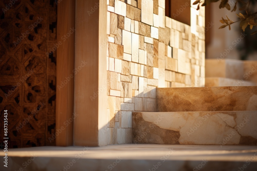 Aufkleber a close up of some steps in a building. generative ai.