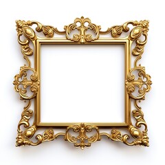 Classic golden frame isolated on white background, 3d render illustration, Ai Generated