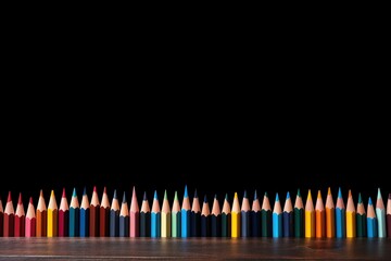 Colorful wooden pencils on black background, Back to school concept, Ai Generated