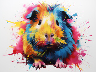 A Vibrant Print of a Guinea Pig Made of Brightly Colored Paint Splatters - obrazy, fototapety, plakaty
