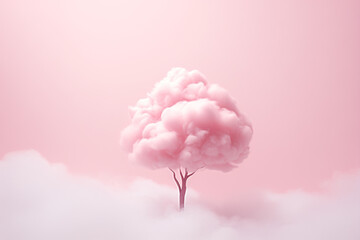 Pink cloud tree on a pastel pink background.Minimal creative nature enviroment concept.