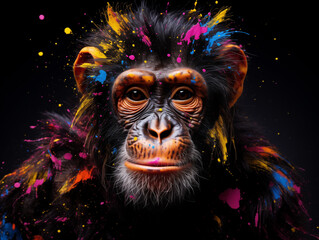 A Vibrant Print of a Monkey Made of Brightly Colored Paint Splatters