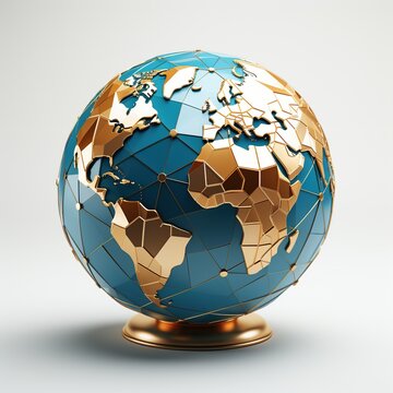 Earth globe with golden continents, 3d render, Global business concept, Ai Generated
