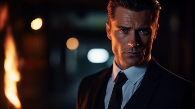 Actor, Dramatic Side Lighting, Sharp Suit, Brooding Mood