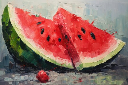 palette knife textured painting watermelon illustration Sliced watermelon Close-up of fresh slices of red watermelon