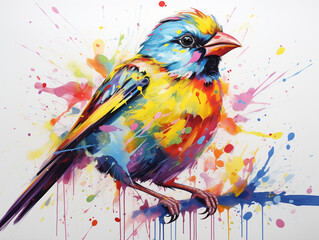 A Vibrant Print of a Canary Made of Brightly Colored Paint Splatters