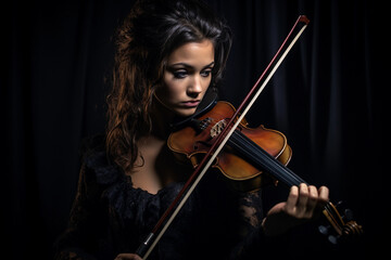 classical violinist, single light source, rich dark tones, focused expression